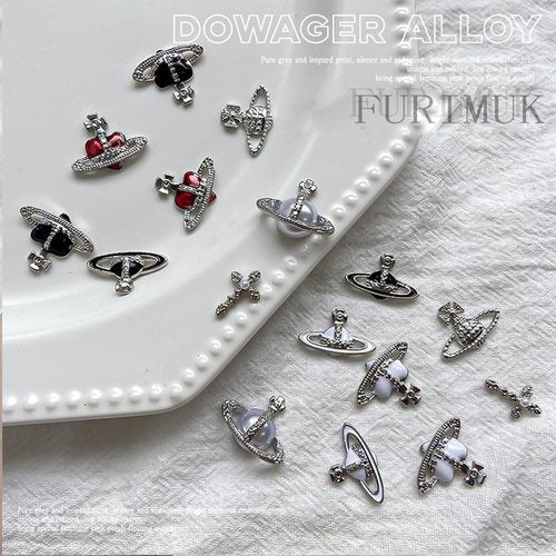 30 PCS Heart Planet Nail Art Charms - Rhinestones, Red, Black, White 3D Cross, Saturn Shape Design, Shiny Nail Jewelry, Acrylic Accessories