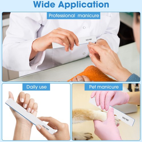 Lanties 200 Pcs 100/180 Grit Nail Files, Reusable Nail File Double Sided Emery Boards for Acrylic and Gel Nails, Professional Fingernail File Manicure Tools for Filer Salon Pedicure Beauty(Rectangle)