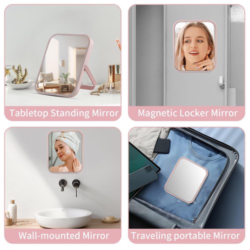 Tooackl Magnetic Locker Mirror 7 x 6 inches Table Mirror with Foldable Stand and Hanging Hole for Shaving and Travelling, Perfect for Dorm Room Cabinets, Refrigerator, Office.