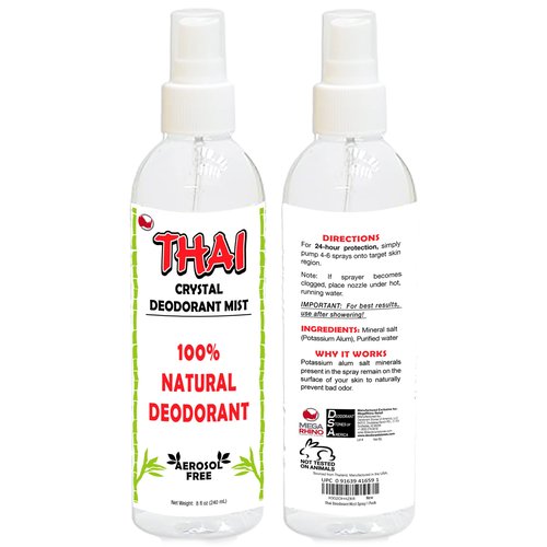 2-PACK Thai Deodorant Spray - Made in USA - Whole Body Natural Crystal Salt Deodorant Spray for Women Men & Teens, (8 Oz)