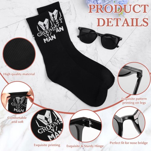 SilTriangle 18 Pcs Wedding Groomsmen Gifts Set Include Pcs Men Toiletry Bags Pairs Cotton Groomsmen Socks Pairs of Sunglasses for Wedding Proposal Gifts Bachelor Party Travel Kit(Black)