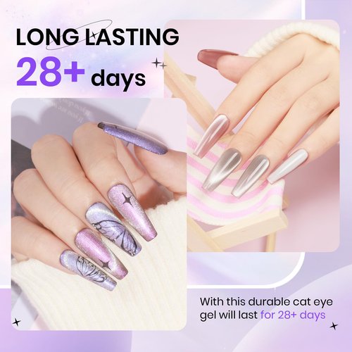 SUPWEE Magnetic Cat Eye Gel Nail Polish Set 12 Colors Cateye Gel Polish with Magnetic Stick Chameleon Cat Eye Gel Aurora Cat Eye Gel and Glass Cat Eye Gel Collection for Home DIY Manicure