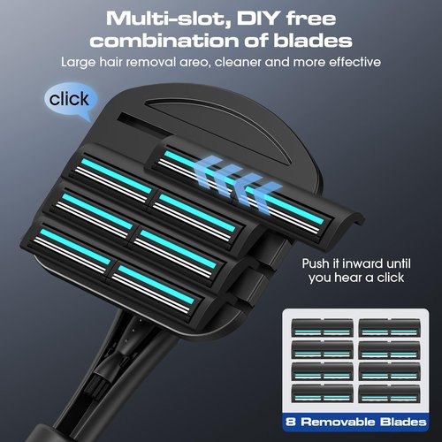 ZOMU Back Shavers for Men:Back Hair Shaver and Body Shavers for Men with Safety Blade Technology & Ergonomic DIY Long Handle, Wet or Dry Shaving-Blue(Replaceable 8PCS 3.5inch Blades Included)