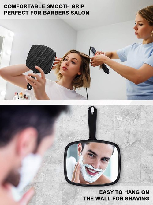 MIRRORNOVA Hand Mirror, Barber Hairdressing Handheld Mirror with Handle for Salon, Square, Black, Large