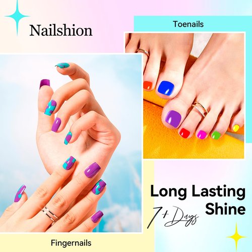 Nailshion Nail Polish 16 Colors Rainbow Air Dry Regular Nail Polish Set with Base Top Coat & Remover Pads| White Red Classic French Fingernail Polishes Non-gel Bulk Gift for Nail Art Lovers