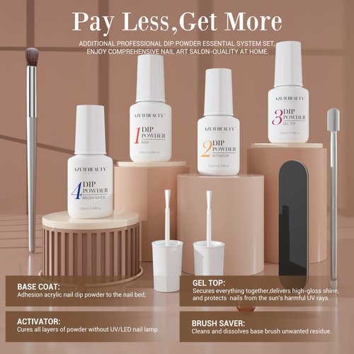 20 Colors Dip Powder Nail Kit Starter, AZUREBEAUTY Classic Nude Collection Glitter Pink Neutral Chocolate Brown Skin Tone Dipping Powder Liquid Set with Top/Base Coat French Nail Art Manicure DIY