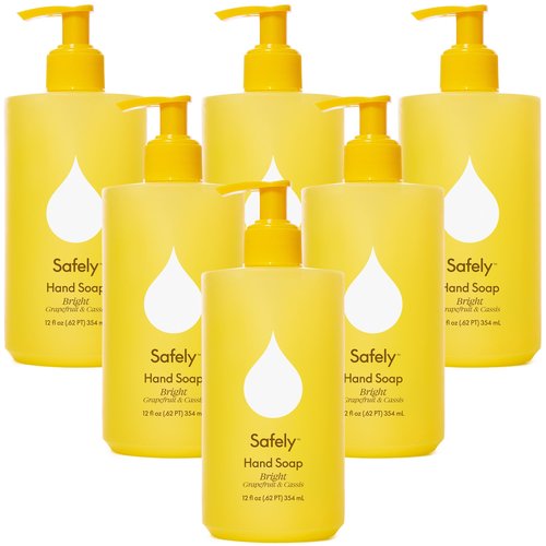 Safely Hand Soap - Plant-Based Moisturizing Aloe & Coconut Formula with Signature Bright Scent | Paraben-Free, Skin-Calming | Liquid Hand Soap Refill, 12 fl oz, Pack of 6