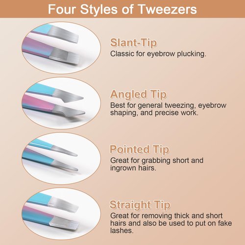 Fangze Eyebrow Tweezers Set for Women - 7 Pcs Professional Eyebrow Grooming Kit Stainless Steel Eyebrow Trim Kit with Curved Scissors for Ingrown Hair (Pink)