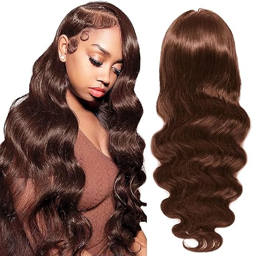 Chocolate Brown Lace Front Wig Human Hair - 13x6 HD Body Wave Brown Lace Front Wigs Pre Plucked with Baby Hair, 180% Density Glueless Colored Brown Frontal Wigs 30 inch