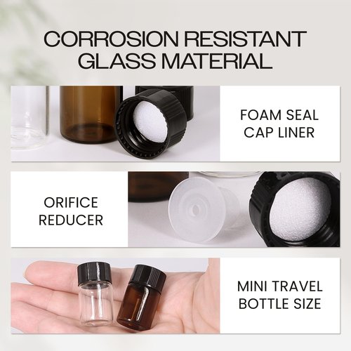 Beauticom 2ML Amber Glass Vial 144 Pieces with Orifice Reducer and Dropper Top