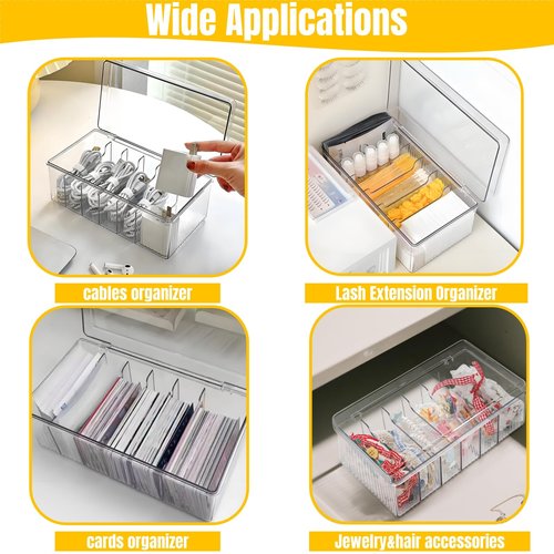 Acshio 2 Pack Lash Extension Organizer, Clear Eyelash Cart Storage Boxes with 6 Compartments, Separated Large Capacity Eyelash Extension Supplies Storage Container for Lash Techs