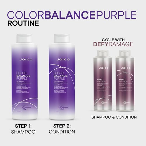 Joico Color Balance Purple Conditioner | For Cool Blonde, Gray Hair | Eliminate Brassy Yellow Tones | Boost Color Vibrancy & Shine | UV Protection | With Rosehip Oil & Green Tea Extract | 33.8 Fl Oz