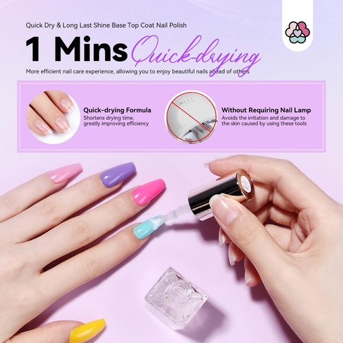 SAVILAND Nail Polish: 12 Neon Bright Nail Polish Kit and 2 in 1 Base Top Nail Polish Coat for Finger Toe Nail Art Home