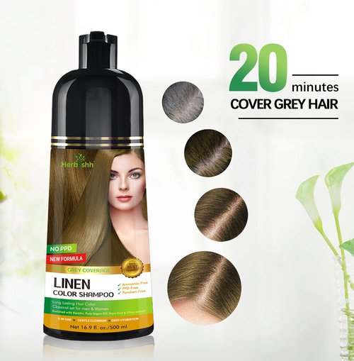Herbishh Hair Color Shampoo Linen Magic Dye for Gray Hair + Herbishh Argan Hair Mask-Deep Conditioning & Hydration For Healthier Looking Hair 150ml