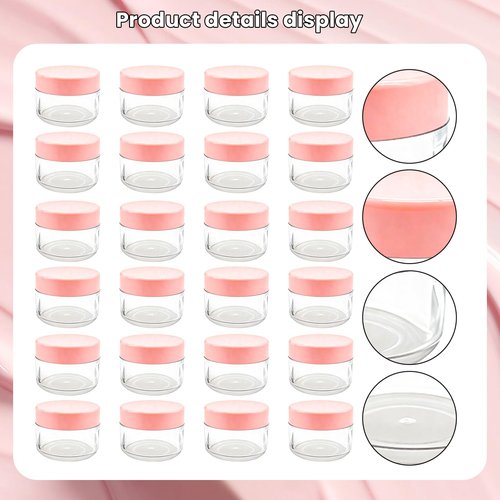 Clear Plastic Cosmetic Jars with White Lids (Pink)