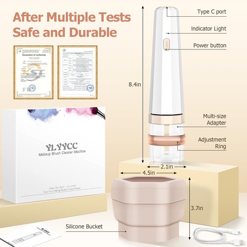 Portable Electric Makeup Brush Cleaner Machine with Foldable Silicone Cleaning Bowl - Quick 30-Second Deep Clean, Instant Drying, Compatible with Handle Diameters Under 0.86 Inches of Beauty Brushes