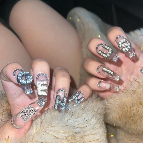 Letter Nail Charms Silver Alloy 26 Pcs, 3D Glitter Letter Charms for Nails Crystals English Alphabet Diamonds Metal Gems Nail Rhinestones Shiny Nails Art Jewels Supplies for DIY Manicure Accessories
