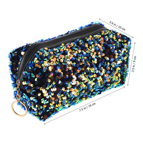 KESYOO Glitter Sequin Cosmetic Bag, Portable Travel Makeup Bag, Lightweight Large Capacity Toiletry Organizer for Women and Girls, Sparkly Square Storage Pouch for Cosmetics and Accessories (Blue)