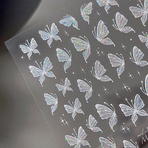 Aurora Shell Butterfly Nail Stickers White Butterflies Nail Art Stickers Jelly Relief Butterfly Stickers Nail Decals Y2K Butterfly Sticker Nails Nail Design Nail Accessories for Nail Art Supplies