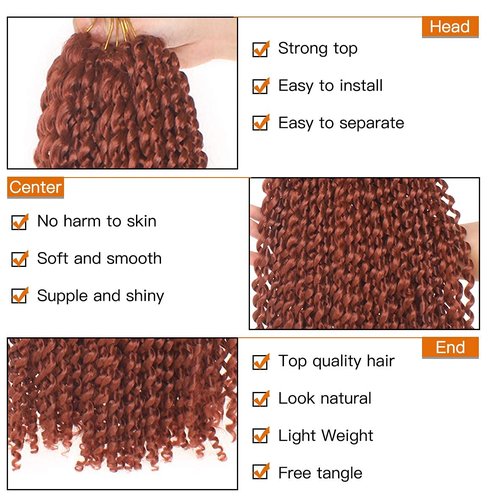 ZRQ 7Packs 30 Inch Copper Red Passion Twist Hair Water Wave Crochet Hair, for Butterfly Locs Hair Ginger Bohemian Spring Twist Hair Crochet Braids Synthetic Hair Extension #350
