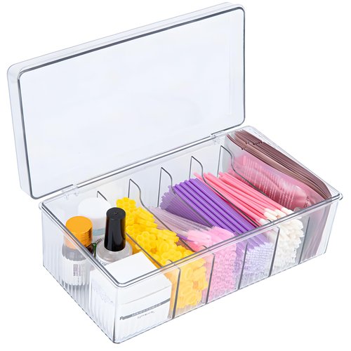 FFpaw Lash Extension Organizer Box, Acrylic Eyelash Extension Supplies Storage Container Lash Cart Organizer for Lash Techs Eyelash Beauty Case with Lid Lashes Supplies Storage Box (Clear)
