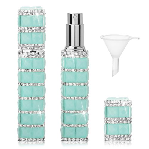 TTOYOUU Travel Perfume Atomizer Refillable Bottle, 12ml Rhinestone Mini Perfume Bottles Empty Refillable Travel Atomizer Sprayer with Funnel (Light Green)