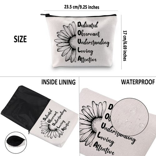 G2TUP Doula Quote Thank you Appreciation Gift Dedicated Observant Understanding Loving Attentive Makeup Bag Midwife Doula Cosmetic Bag OBGYN Gift (Dedicated Observant White Bag 1.0)