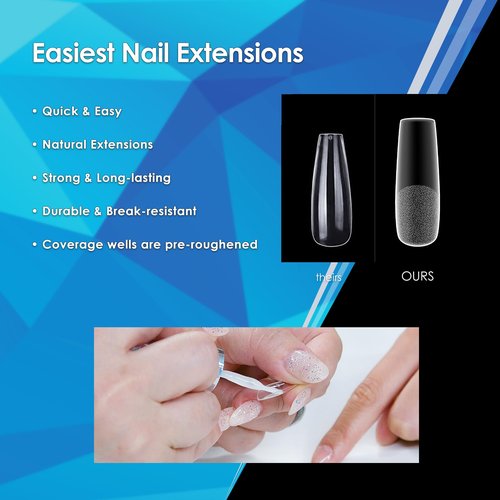 Soft Gel Tips Ultra Clear Pre-Roughened 550 pcs (Long Almondletto)