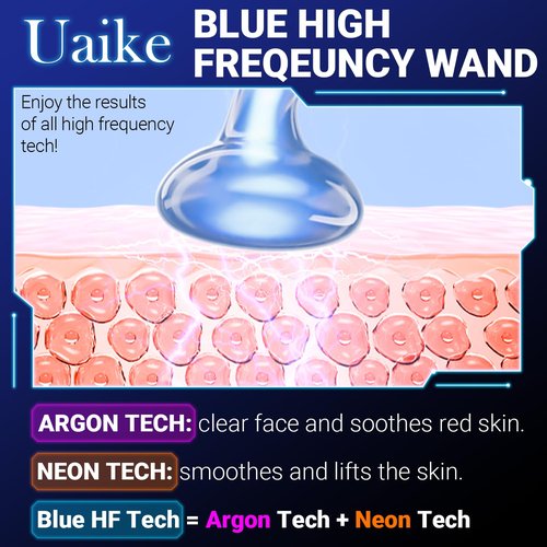 High Frequency Facial Wand - Uaike Portable Handheld Blue High Frequency Skin Facial Machine at Home - Skin Face Wand Device with 4 Different Blue Glass Tubes