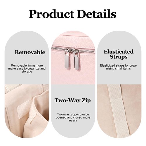 idoltimes Cosmetic Case, Leather Makeup Bag, Portable Handheld Makeup Case, Detachable Compartments