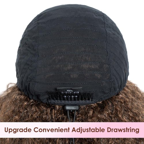 Style Icon 3-in-1 Magic Drawstring Half Wig | 14" Short Afro-Textured Large Volume Dark Brown Color Synthetic Hair | No Glue, No Sew | Ponytail & Bun Styler