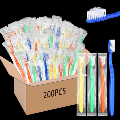 Ziliny 200 Pcs Prepasted Disposable Toothbrushes Bulk Individually Wrapped Pre Pasted Soft Bristle Set Travel Colorful Toothbrushes for Homeless Gift Hotel Camping Travel