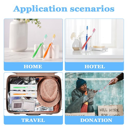 100 Pack Bulk Toothbrush Package with Covers Premium Quality Individually Wrapped Tooth Brushes, Soft Bristle Toothbrushes for Adults & kids, Hygienic Cap for Donations, Travel, Hotels, Homeless