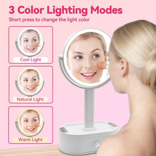 SANYCASA Makeup Mirror with Lights, Lighted Makeup Mirror with Magnification, 80 LED Vanity Mirror with Lights, 3 Color Modes & Stepless Dimming, Shatterp roof & Stable Base