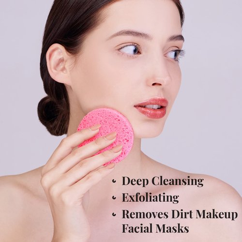 50-Count Compressed Facial Sponges, GAINWELL White Cellulose Facial Sponges, 100% Natural Cosmetic Spa Sponges for Facial Cleansing, Exfoliating Mask,