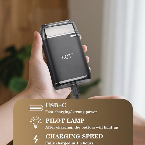LQT Latest 2-in-1 Electric Shaver Facial Mesh Shaver - Portable Cordless Shaver - Hidden Trimmer and Fast Charging Function - (3150 Mesh Holes, 60 Blades) Black
