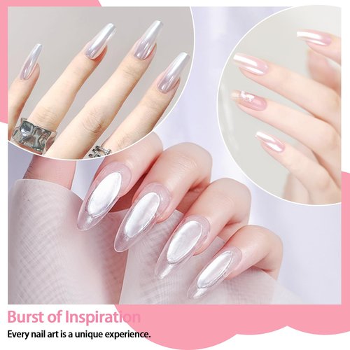 Allstarry White Pearl Chrome Nail Powder, Iridescent Aurora Powder Metallic Mirror Effect Glitter Powder Pearlescent Ice Transparent Mermaid Pigment Pearl Glitter Dust Kit for Nail Art Decoration