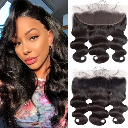 Selina Hair 13x4 Transparent HD Lace Closure Straight Human Hair 180% Density Pre Plucked Natural Hairline Bleached Knots Straight Hair Lace Frontal 20" Natural Black