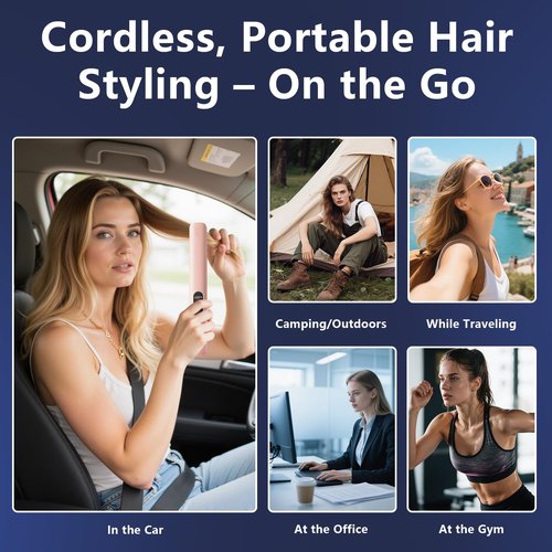 Curlix 2-in-1 Cordless Hair Straightener & Curler – Includes Carrying Pouch – Mini Travel Hair Straightener with LCD Display, USB-C Charging, 4 Temp Modes up to 420°F and Long Battery Life