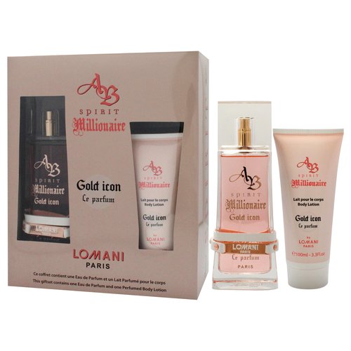 Lomani AB Spirit Millionaire Le Parfum Gold Icon for Women - 2 Pc Gift Set 3.3oz EDP Spray, 3.3oz Body Lotion