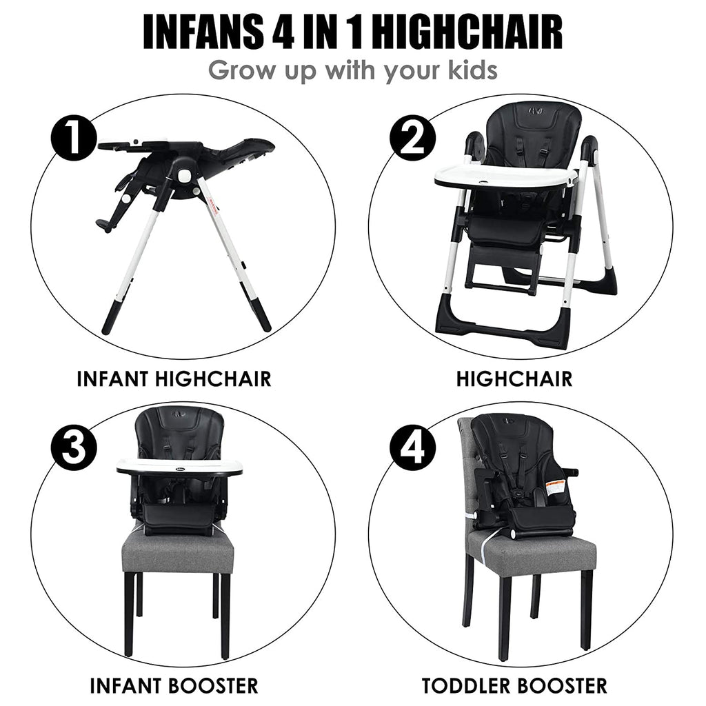 Costway 4-in-1 Baby High Chair Booster Seat Black with Adjustable Height & Recline
