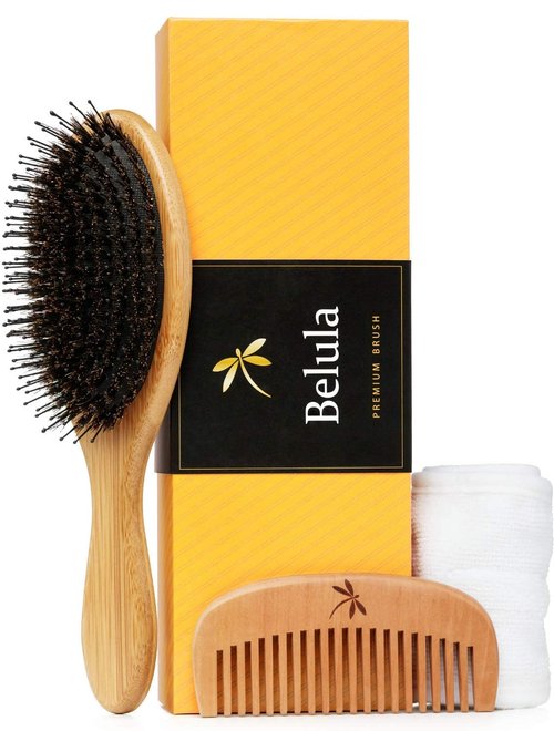 Belula Organically Care for Your Skin. Dry Brushing Body Brush Set and Boar Bristle Hair Brush Set. Restore Shine and Health to Your Skin and Untangle Knots