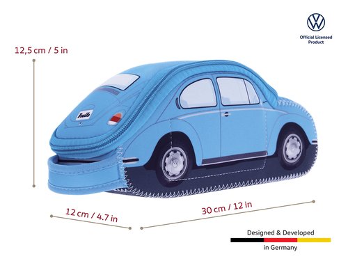 BRISA VW Collection - Volkswagen Neoprene Universal Makeup Cosmetics Toiletry Travel Pharmacy Bag in Beetle Design (Light Blue/Large)
