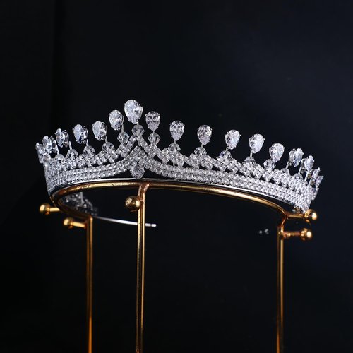 Graceful Zircon Bridal Tiara for Wedding Princess Head Piece Zirconia Royal Queen Crowns for Bride Adult Crystal Hair Accessories (C Gold)