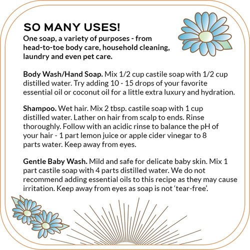 Quinn's Pure Castile Organic Unscented Liquid Soap 32 oz Alcohol Free Rose Witch Hazel with Aloe Vera 16oz