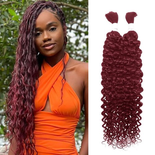 99J Human Braiding Hair Water Wave Bulk Human Hair for Braiding Bohemian Knotless 2 Bundles 100g 18inch No Weft 10A Brazilian Virgin Human Hair Extensions Curly Bulk Human Hair for Boho Braids