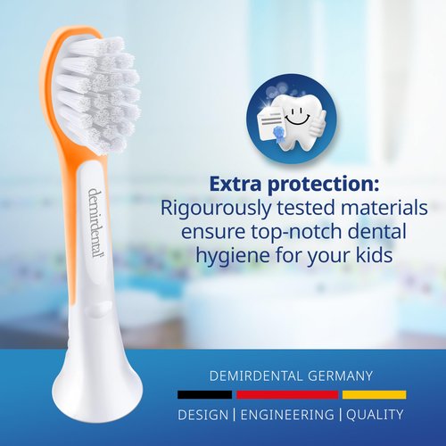 demirdental Kids Mini Toothbrush Heads Compatible with Philips Sonicare Compact Kids Toothbrush Heads - Replacement Heads Sensitive - Brush Heads from Ages 3 to 6 - Orange - Replaces HX6038-8 Pack