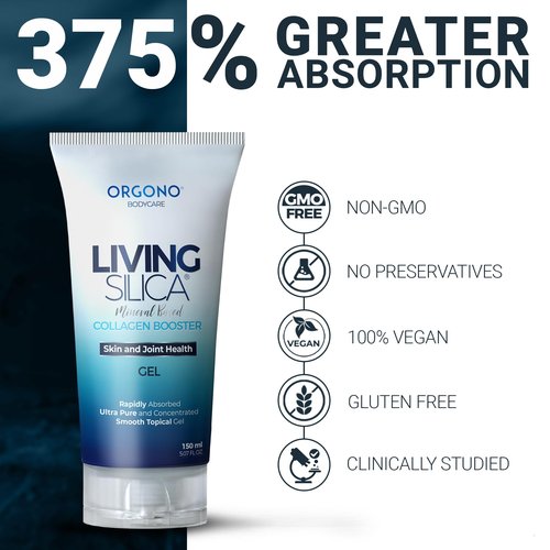 Orgono Living Silica Mineral-Based Collagen Booster Gel | Topical Use & Dermal Absorption | Clinically Proven | Supports Skin & Joint Health | Promotes Hydration & Collagen Regeneration | 150mL