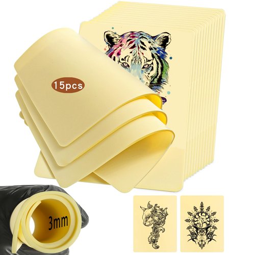 15Pcs Tattoo Practice Skin 3mm 7.68x11.61" Fake Skin Blank Double Sides Fake Tattoo Skin for Beginners and Experienced Artists