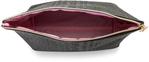 Juicy Couture Black Makeup Bag Cosmetics Organizer Travel Essentials Zip Top Wedge Matte Logo